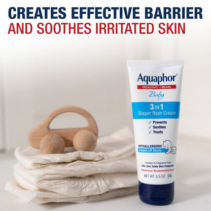 Baby Diaper Rash Cream with Zinc Oxide, Hypoallergenic, Paraben and Fragrance Free, 3.5 Oz