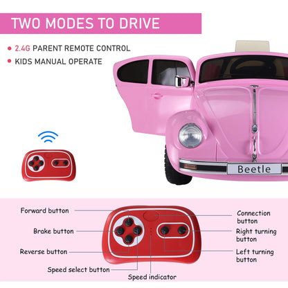 Licensed Volkswagen Beetle Electric Kids Ride-On Car 6V Battery Powered Toy with Remote Control Music Horn Lights MP3 for 3-6 Years Old Pink