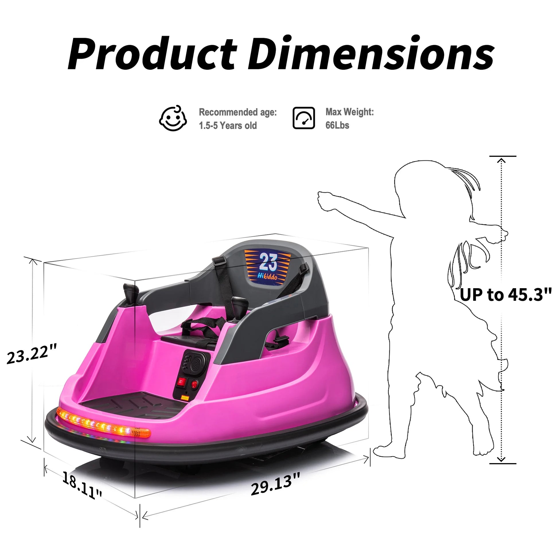 Electric Bumper Car for Kids, 12V Bumper Car Ride on Toys for Toddlers Aged 1.5-5 with Remote, Bluetooth - Pink