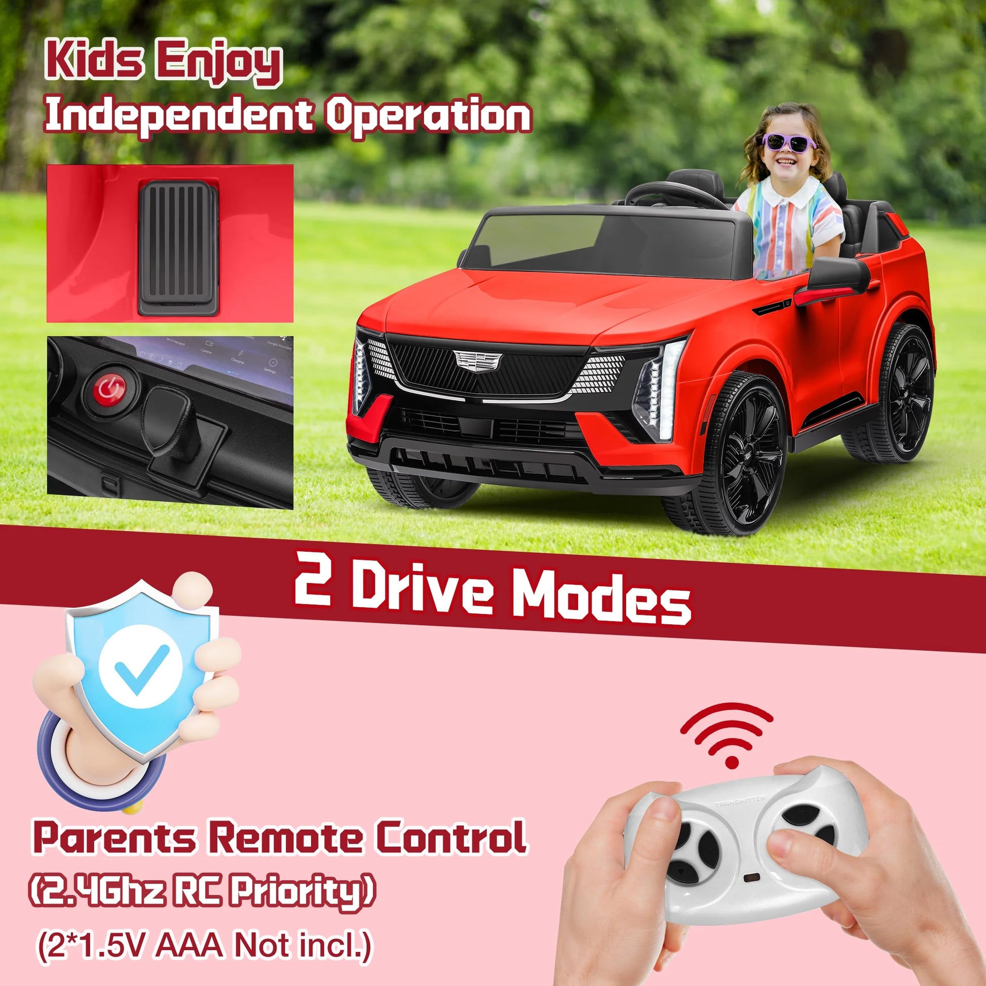 Cadillac Escalade IQ 24V Kids Ride on Car, 2 Seater Battery Powered Electric Vehicle W/ Remote Control(Red)