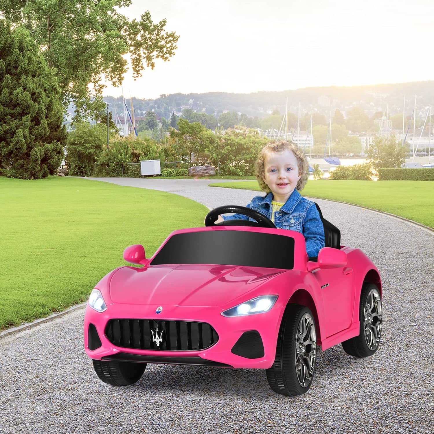 Pink Ride on Car, Licensed Maserati Grancabrio, 12V Battery Powered Motorized Vehicle W/Remote Control, Spring Suspension, Double Doors, Lights, 4 Wheel Electric Vehicle for Kids(Pink)