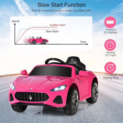 Pink Ride on Car, Licensed Maserati Grancabrio, 12V Battery Powered Motorized Vehicle W/Remote Control, Spring Suspension, Double Doors, Lights, 4 Wheel Electric Vehicle for Kids(Pink)