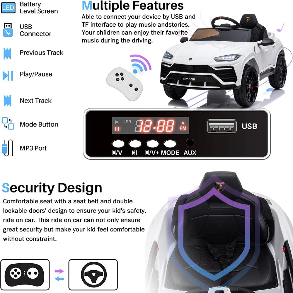 Lamborghini 12V Kids Electric Cars, Battery Powered Ride on Cars with Remote Control, Toddler Ride on Toys for 3+Years Olds Girls Boys, White