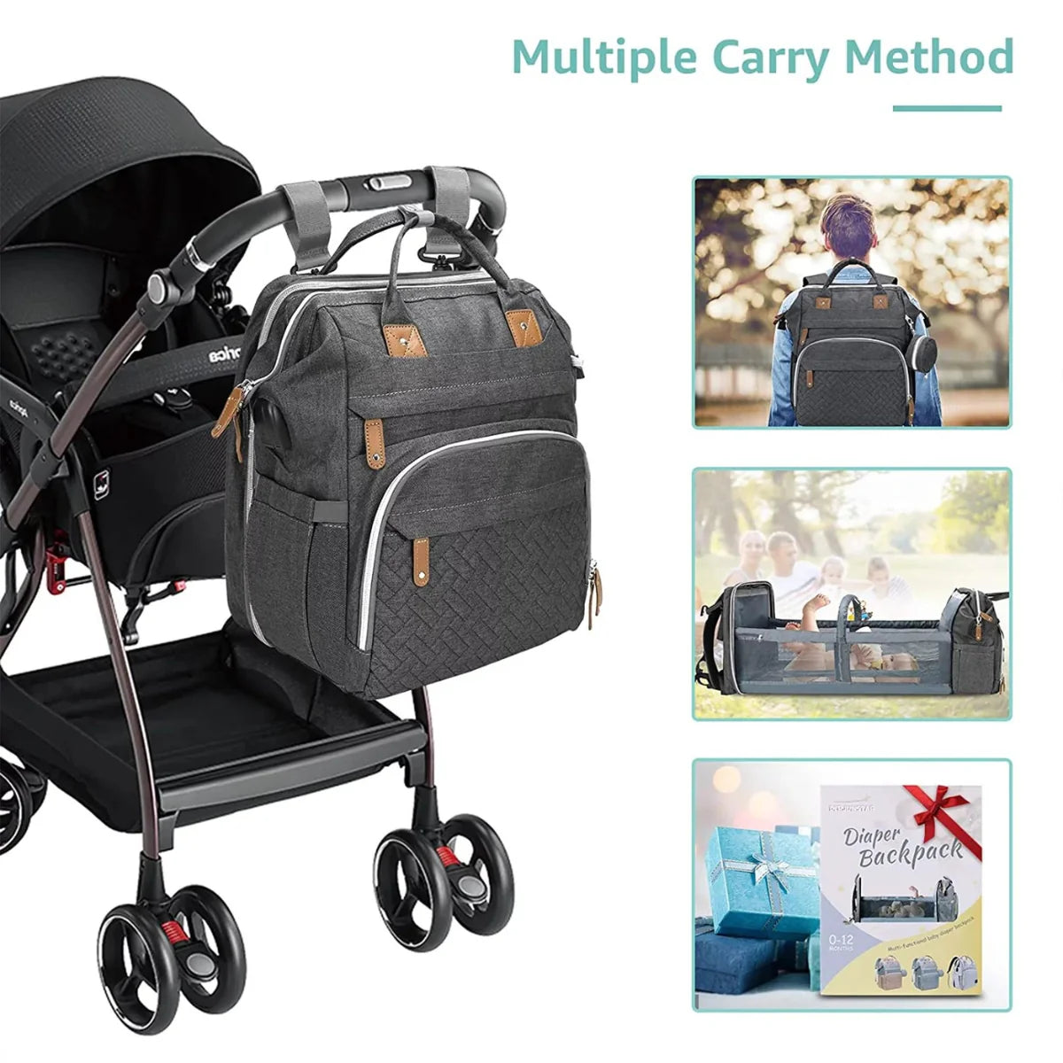 Diaper Bag Backpack, Baby Diaper Bags, Baby Shower Gifts, with Portable Diaper Pad
