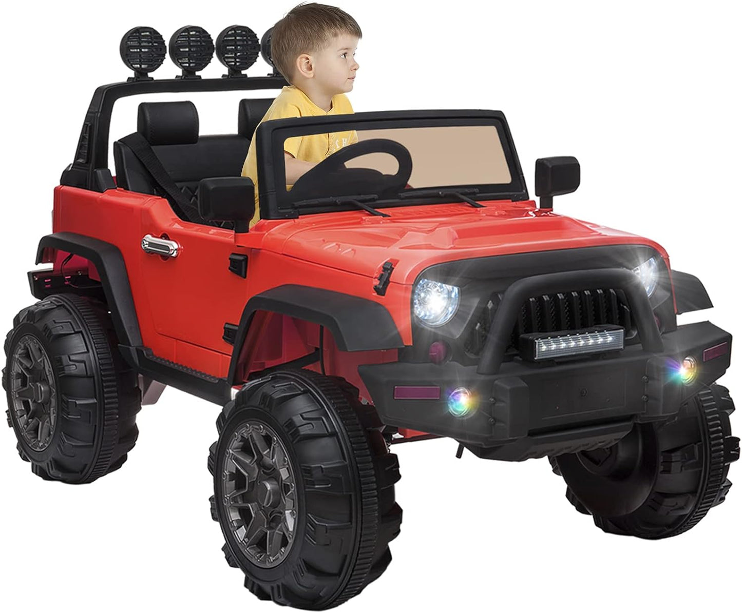 12V Ride on Car Trucks, Kids Electric Vehicles W/Parental Remote Control, LED Lights,Mp3 Player,Safety Belt,Spring Suspension(Red)