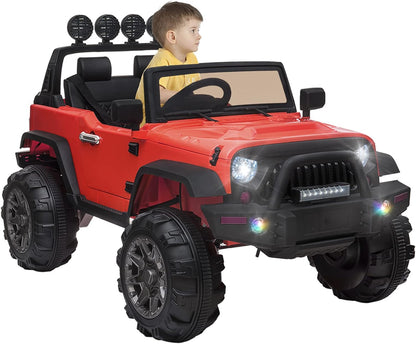 12V Ride on Car Trucks, Kids Electric Vehicles W/Parental Remote Control, LED Lights,Mp3 Player,Safety Belt,Spring Suspension(Red)