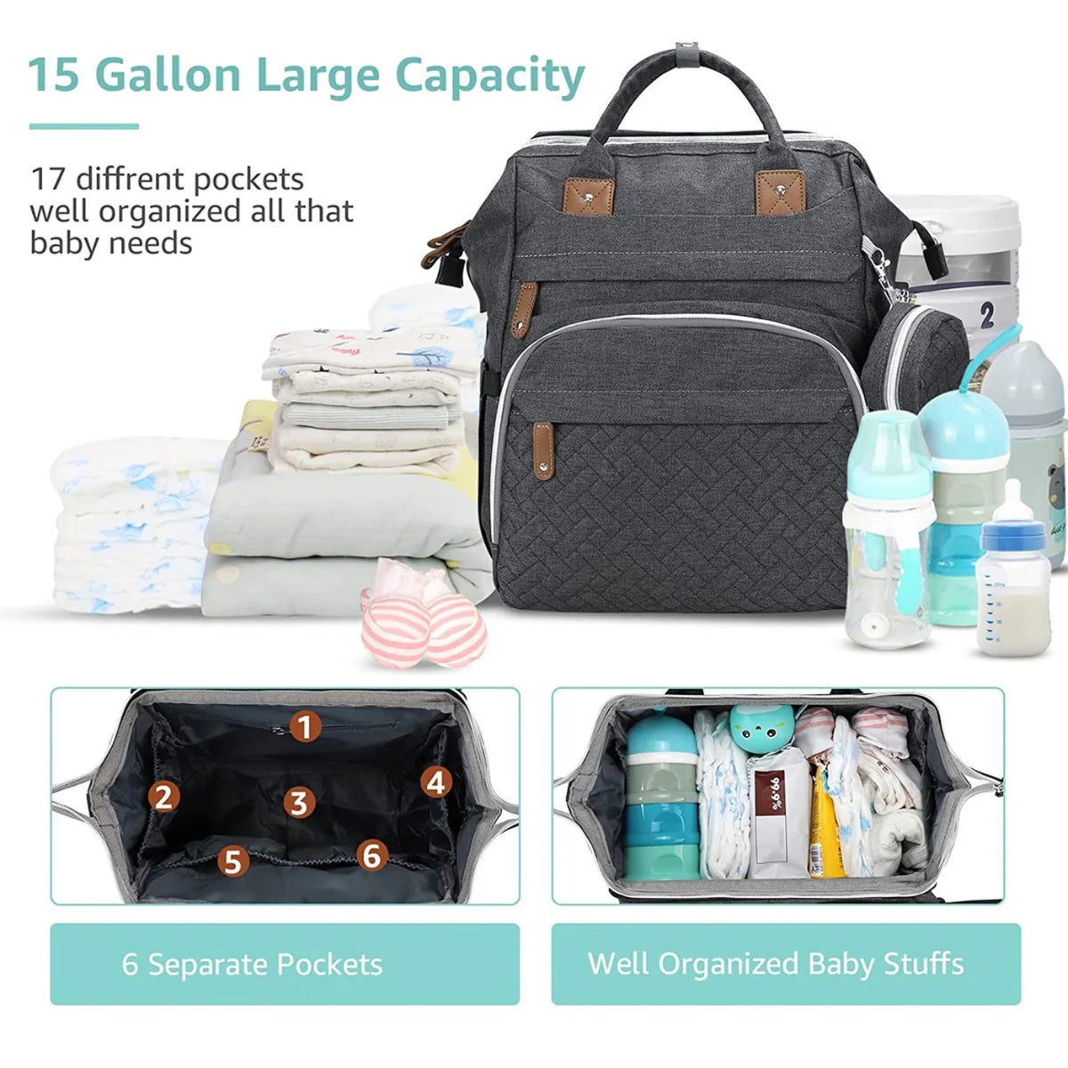 Diaper Bag Backpack, Baby Diaper Bags, Baby Shower Gifts, with Portable Diaper Pad