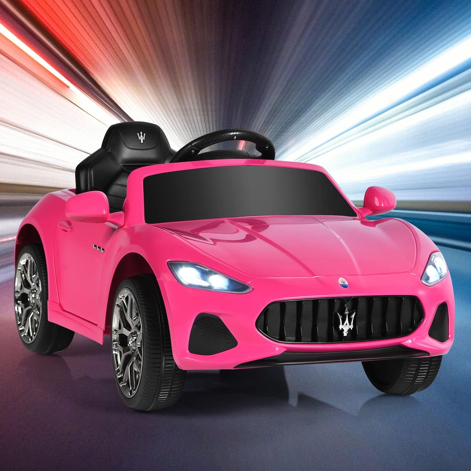 Pink Ride on Car, Licensed Maserati Grancabrio, 12V Battery Powered Motorized Vehicle W/Remote Control, Spring Suspension, Double Doors, Lights, 4 Wheel Electric Vehicle for Kids(Pink)