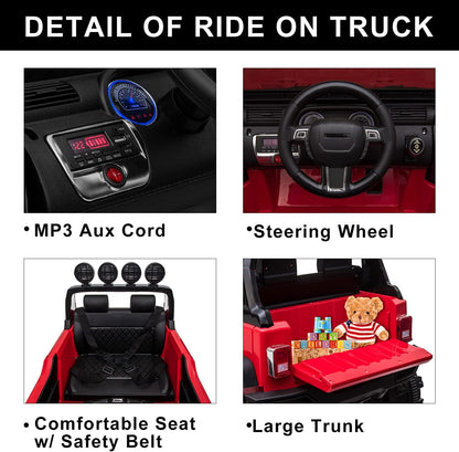 12V Ride on Car Trucks, Kids Electric Vehicles W/Parental Remote Control, LED Lights,Mp3 Player,Safety Belt,Spring Suspension(Red)