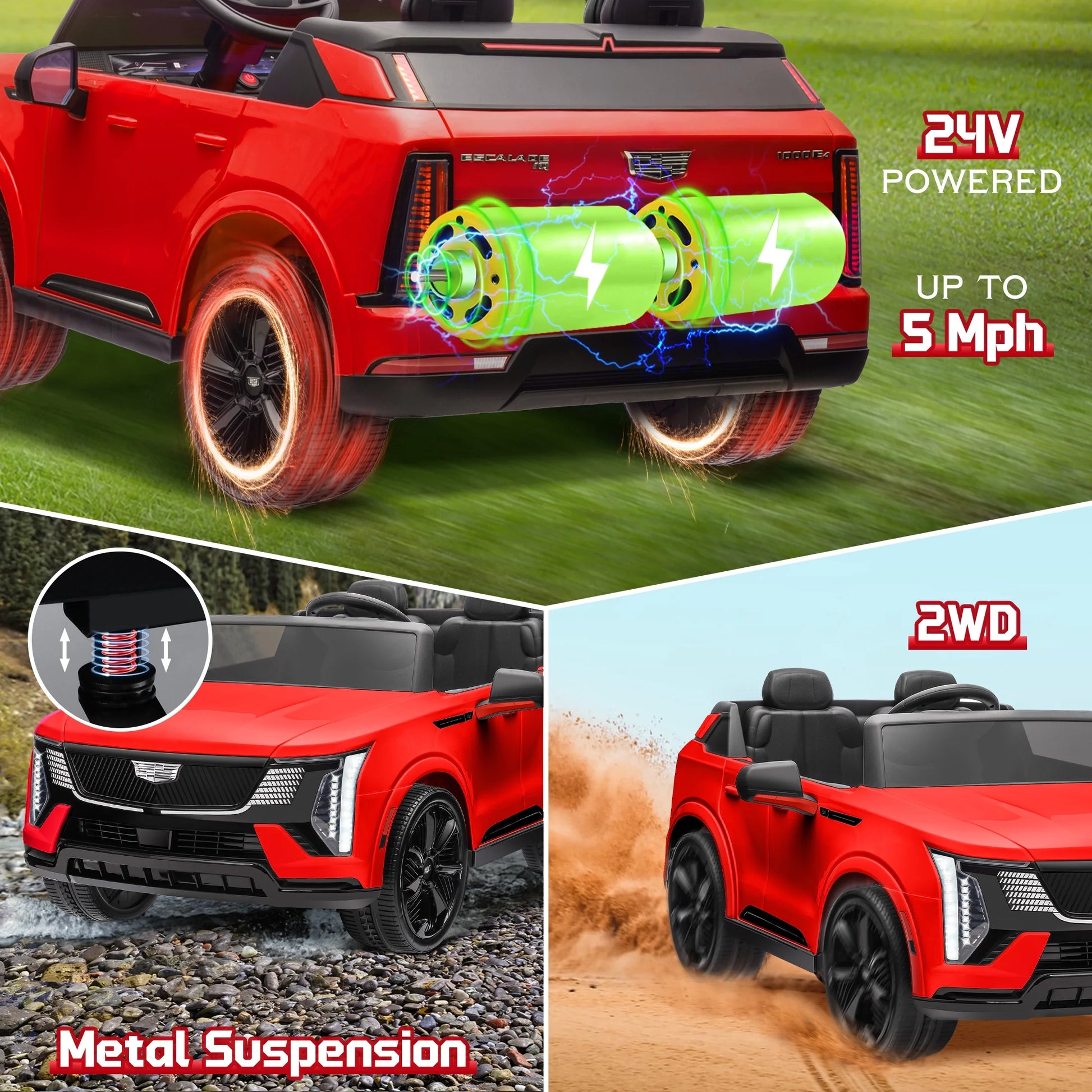 Cadillac Escalade IQ 24V Kids Ride on Car, 2 Seater Battery Powered Electric Vehicle W/ Remote Control(Red)