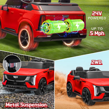 Cadillac Escalade IQ 24V Kids Ride on Car, 2 Seater Battery Powered Electric Vehicle W/ Remote Control(Red)