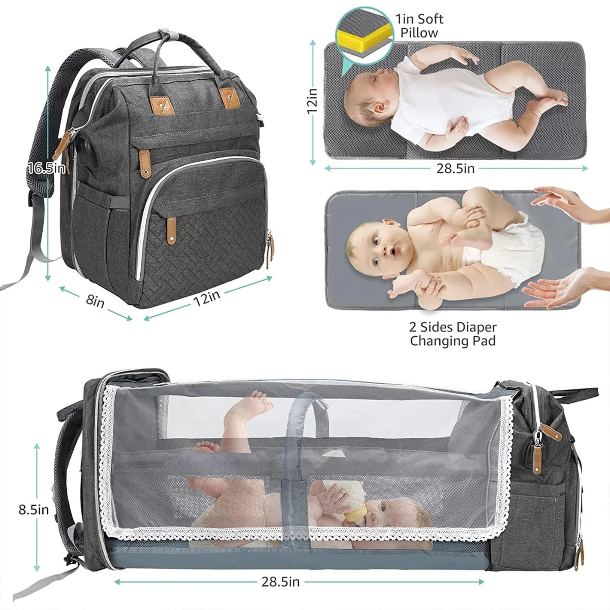 Diaper Bag Backpack, Baby Diaper Bags, Baby Shower Gifts, with Portable Diaper Pad