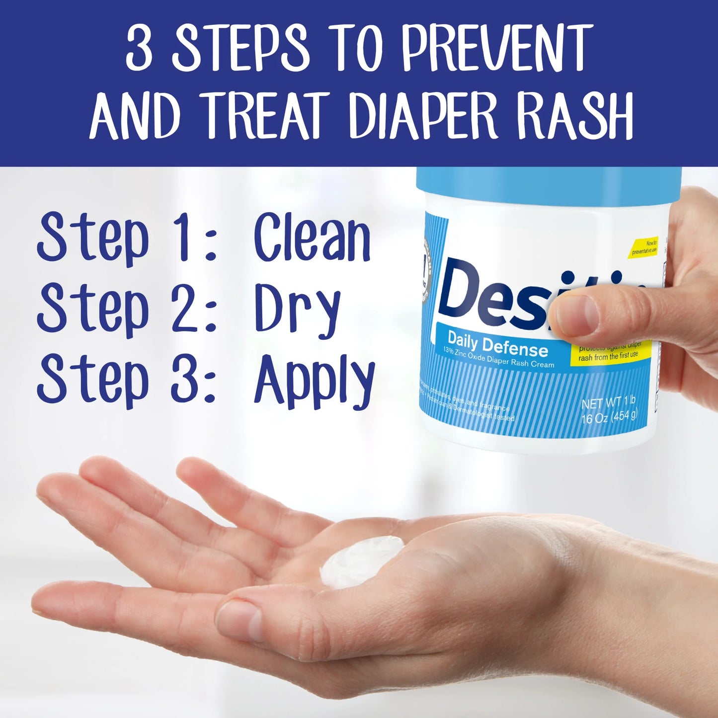 (3 Pack)  Daily Defense Baby Diaper Rash Cream, Butt Paste with 13% Zinc Oxide, 16 Oz