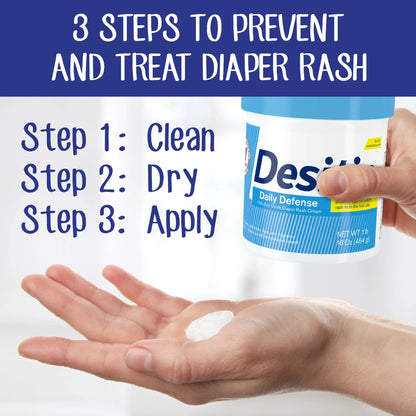 (3 Pack)  Daily Defense Baby Diaper Rash Cream, Butt Paste with 13% Zinc Oxide, 16 Oz