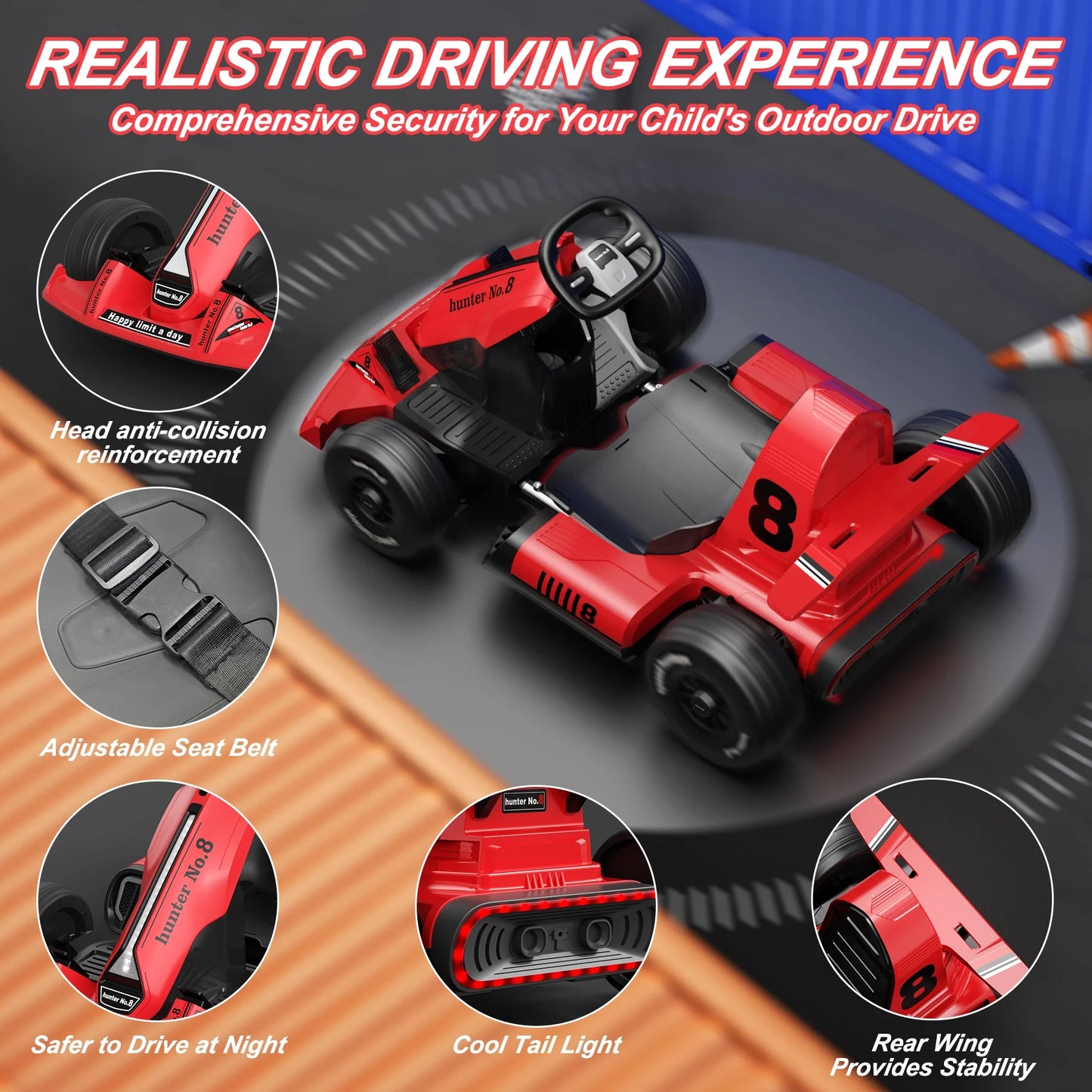 12V Electric Vehicles, Outdoor Race Pedal Go Karting Car for Kids Adults, Remote Control Powered Ride on Toys