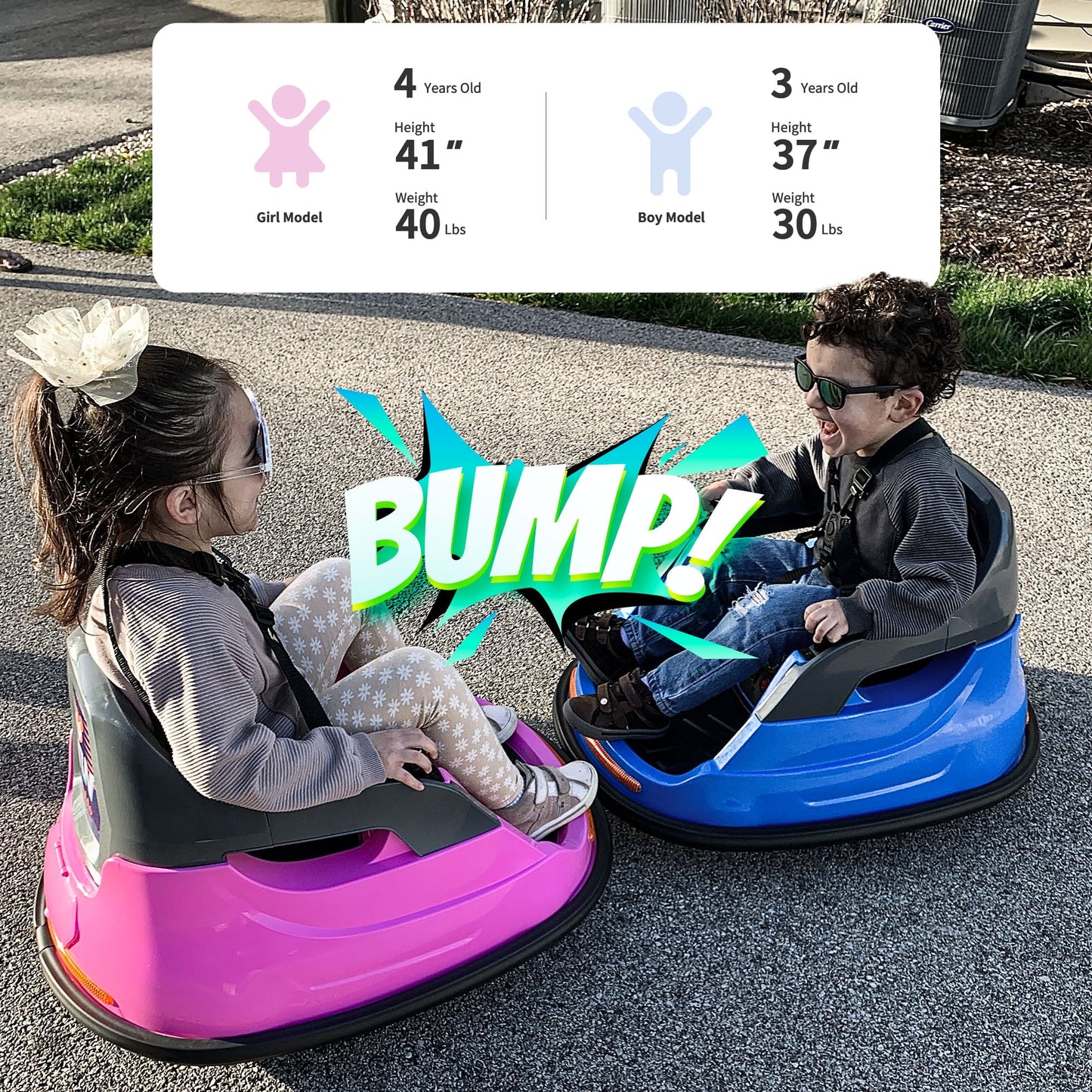 Electric Bumper Car for Kids, 12V Bumper Car Ride on Toys for Toddlers Aged 1.5-5 with Remote, Bluetooth - Pink