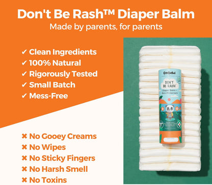 Natural Diaper Rash Cream for Baby with Sensitive Skin | Travel Friendly Baby Rash Ointment with Built-In Diaper Balm Stick Roll-On Applicator, All over Herbal Skin Care, 1 Pack