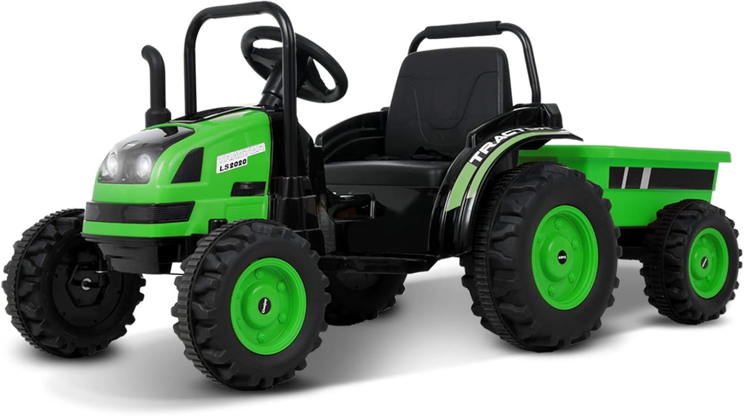 Electric Ride on Tractor with Trailer, Battery Powered Tractor Motorized Vehicles for Kids W/Remote Control, Music, Horn, Spring Suspension,Green