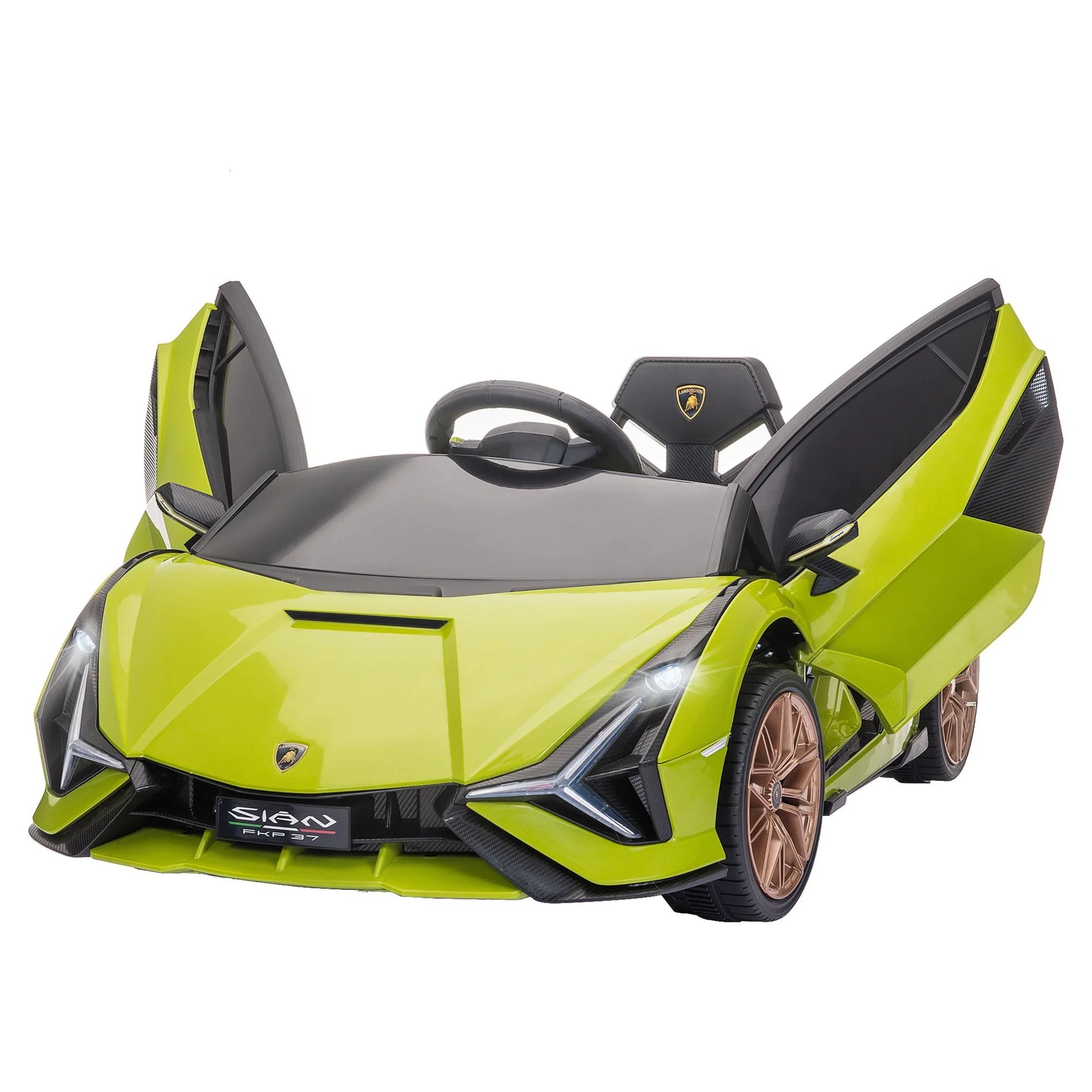 12V Ride on Car, Lamborghini SIAN Licensed Battery Powered Electric Car for Kids with Remote Control, Horn, Music, & Headlights, Green