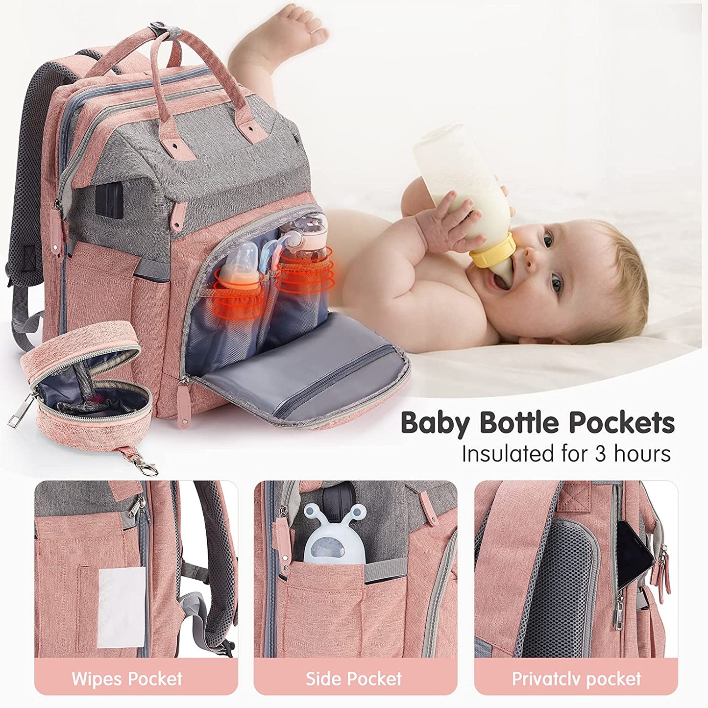 Diaper Bag Backpack, Baby Diaper Bags, Baby Shower Gifts, with Portable Diaper Pad