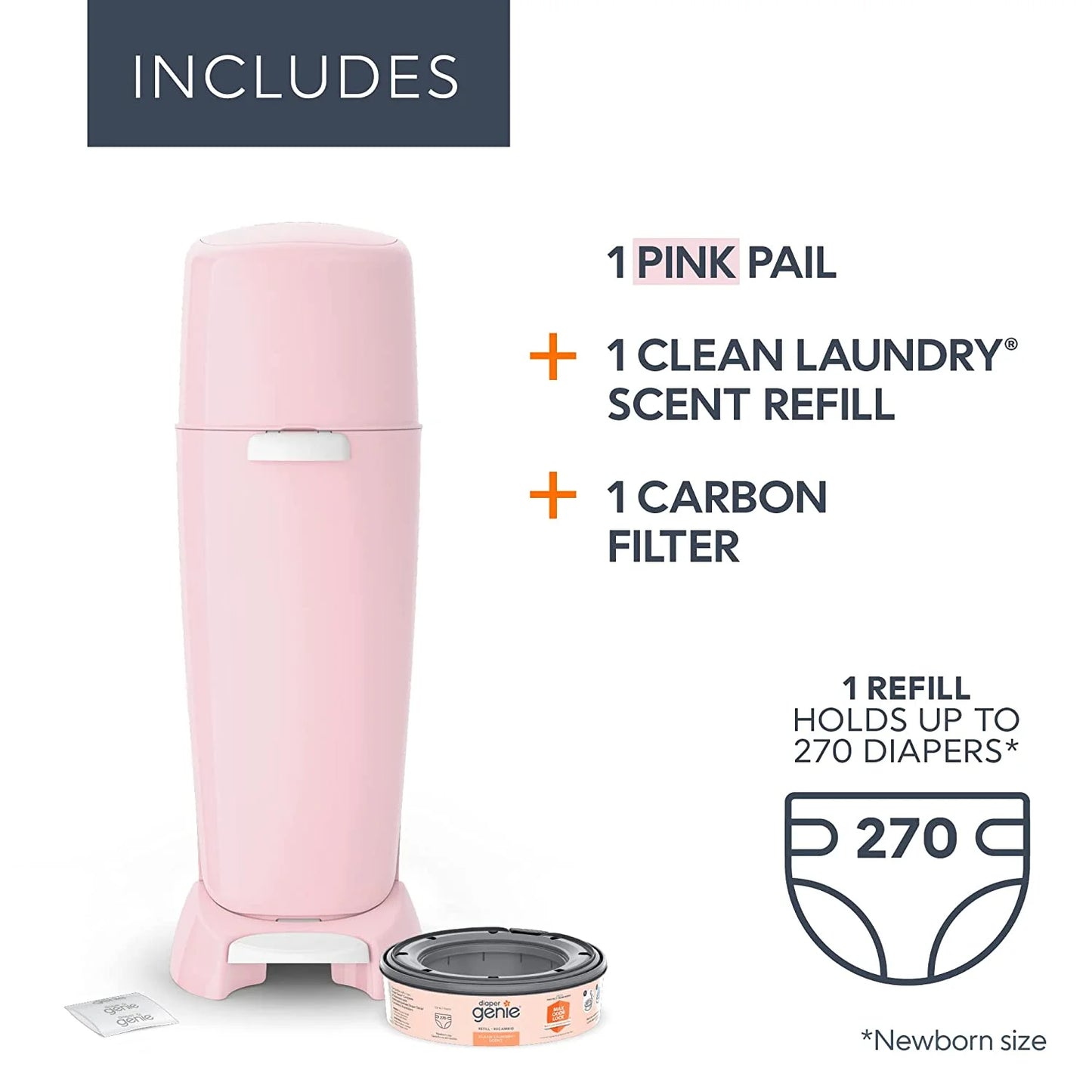Complete Pail,Pink, 1 Diaper Pail,1 round Refill - 270 Ct,1 Filter