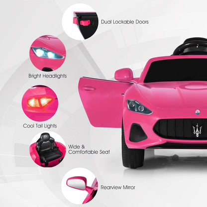 Pink Ride on Car, Licensed Maserati Grancabrio, 12V Battery Powered Motorized Vehicle W/Remote Control, Spring Suspension, Double Doors, Lights, 4 Wheel Electric Vehicle for Kids(Pink)