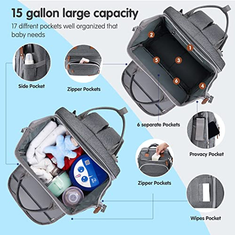 Diaper Bag Backpack, Baby Diaper Bags, Baby Shower Gifts, with Portable Diaper Pad