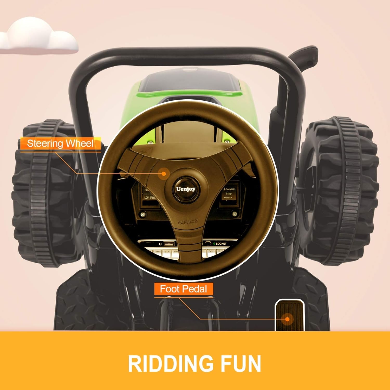 Electric Ride on Tractor with Trailer, Battery Powered Tractor Motorized Vehicles for Kids W/Remote Control, Music, Horn, Spring Suspension,Green