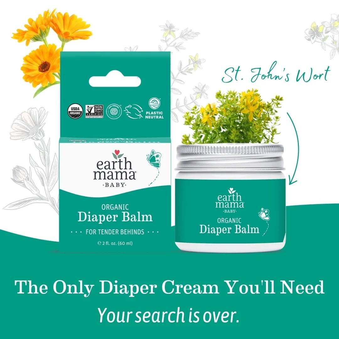 Organic Diaper Balm, Diaper Cream for Newborns, Infants, & Toddlers, 2 Fl Oz.