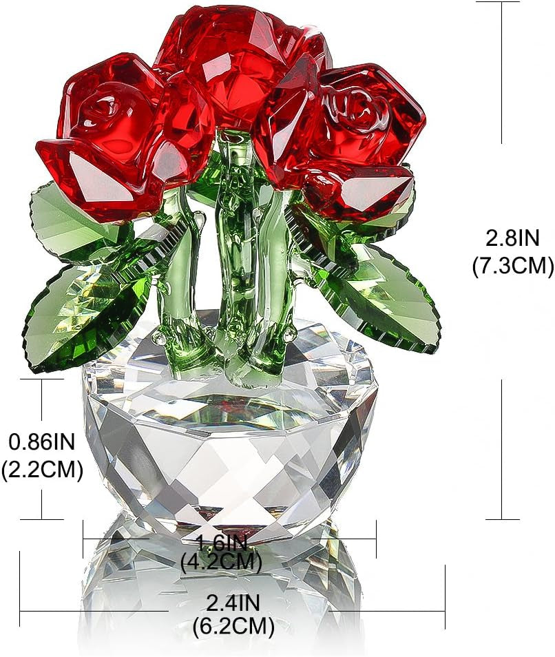 Red Crystal Rose Bouquet Flowers Figurines Ornament with Gift Box