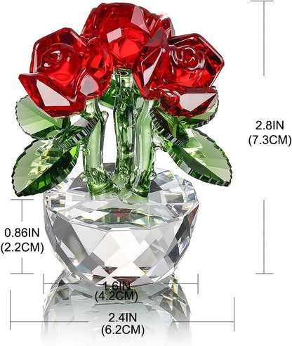 Red Crystal Rose Bouquet Flowers Figurines Ornament with Gift Box