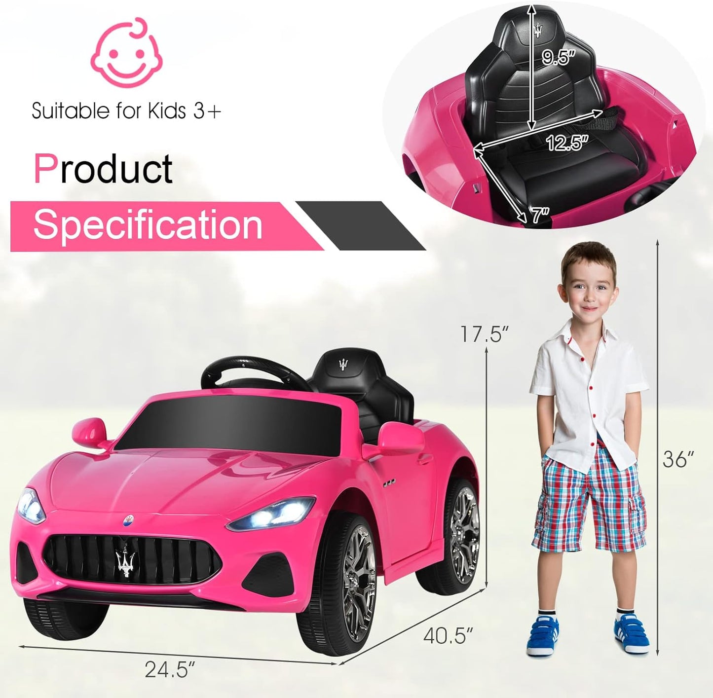 Pink Ride on Car, Licensed Maserati Grancabrio, 12V Battery Powered Motorized Vehicle W/Remote Control, Spring Suspension, Double Doors, Lights, 4 Wheel Electric Vehicle for Kids(Pink)