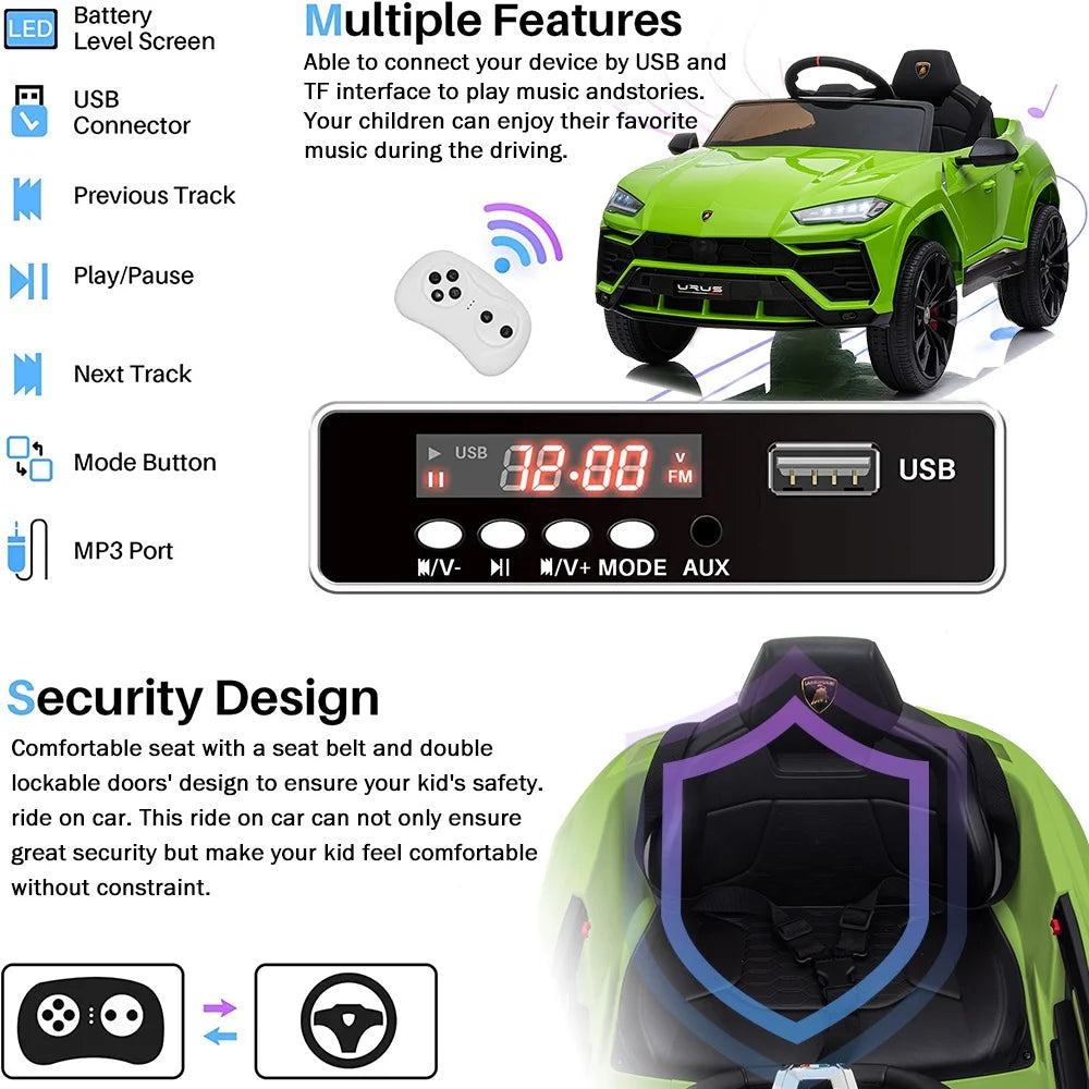 Lamborghini 12V Kids Electric Cars, Battery Powered Ride on Cars with Remote Control, Toddler Ride on Toys for 3+Years Olds Girls Boys, Green