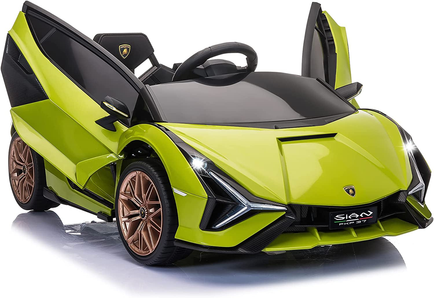 Electric Ride on Car Toy for Kids to Drive, 12V Battery Powered Licensed Lamborghini SIAN with Parent Remote Control for Toddlers 3-6 Years W/Functions Spring Suspension/Horn/Led Lights-Green