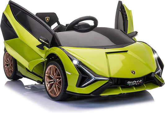Electric Ride on Car Toy for Kids to Drive, 12V Battery Powered Licensed Lamborghini SIAN with Parent Remote Control for Toddlers 3-6 Years W/Functions Spring Suspension/Horn/Led Lights-Green