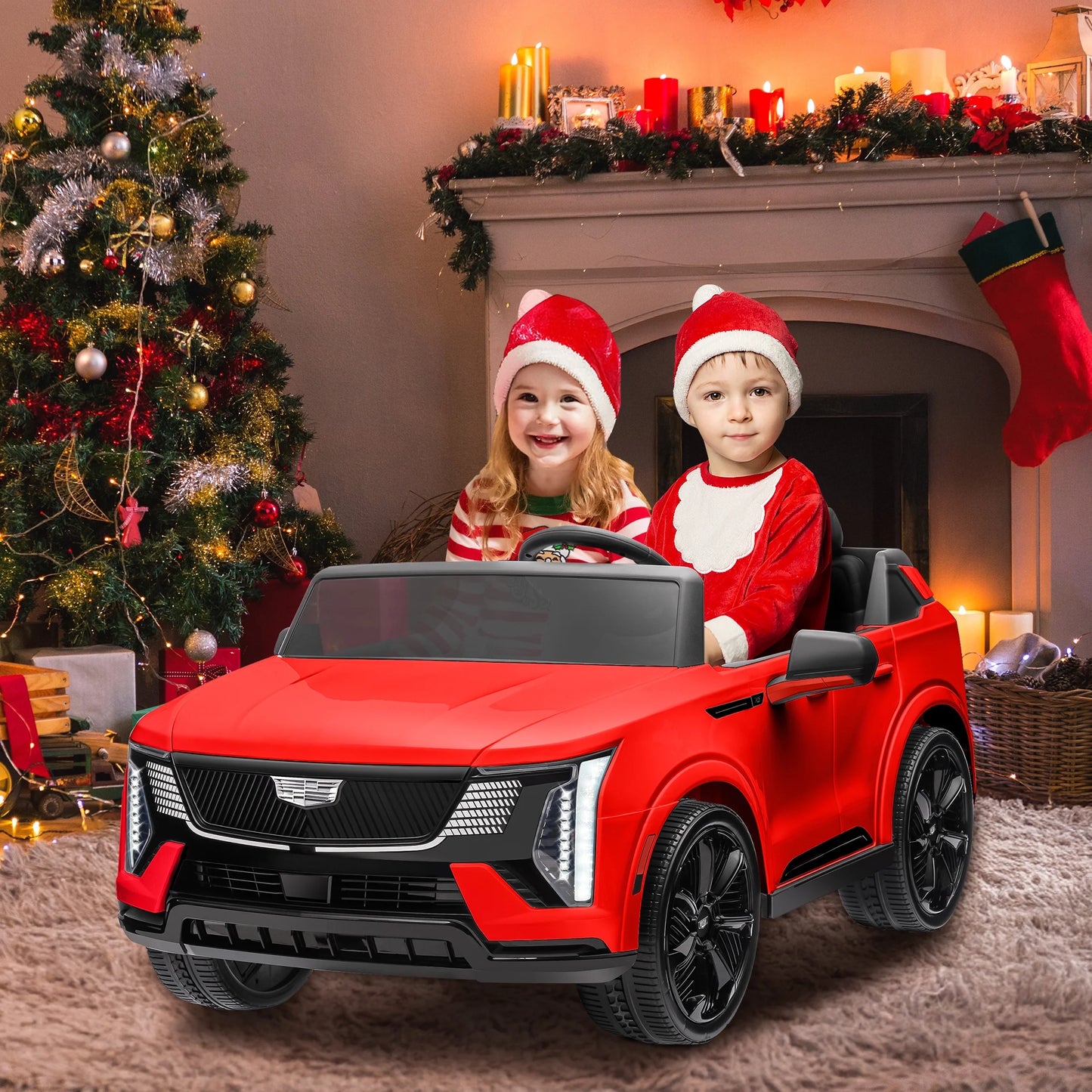 Cadillac Escalade IQ 24V Kids Ride on Car, 2 Seater Battery Powered Electric Vehicle W/ Remote Control(Red)