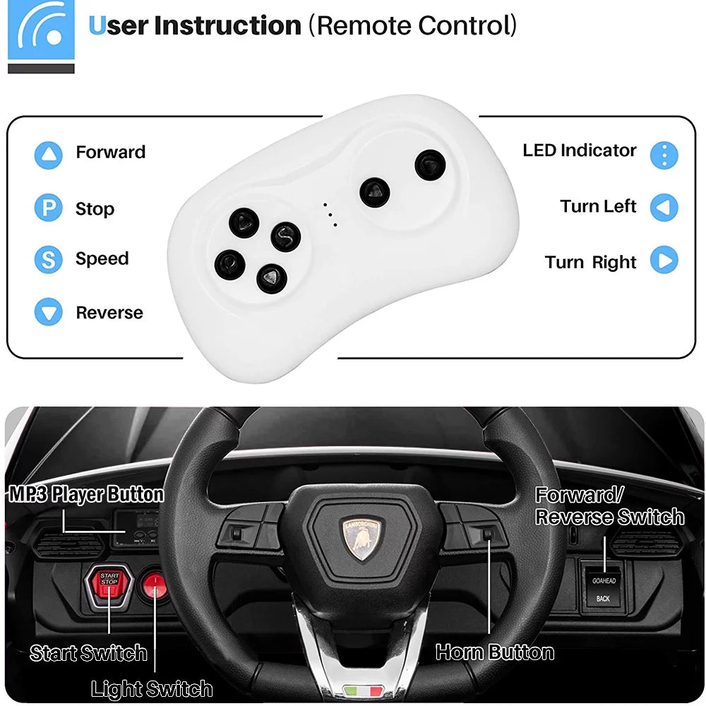 Lamborghini 12V Kids Electric Cars, Battery Powered Ride on Cars with Remote Control, Toddler Ride on Toys for 3+Years Olds Girls Boys, Green