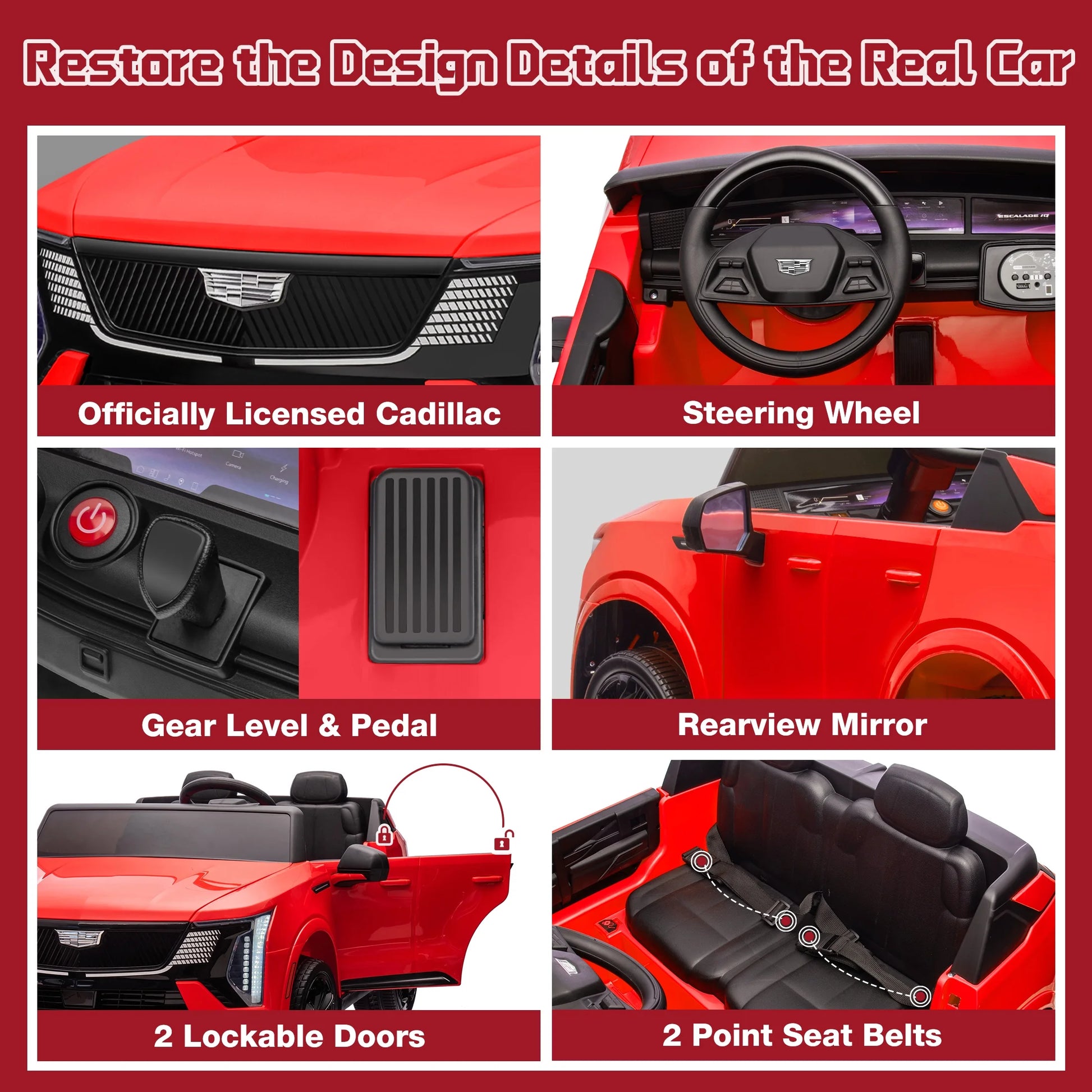 Cadillac Escalade IQ 24V Kids Ride on Car, 2 Seater Battery Powered Electric Vehicle W/ Remote Control(Red)