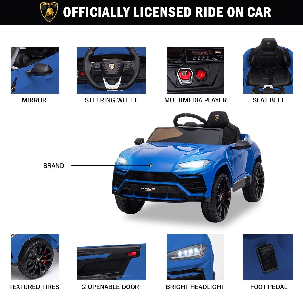 Lamborghini 12V Kids Electric Cars, Battery Powered Ride on Cars with Remote Control, Toddler Ride on Toys for 3+Years Olds Girls Boys, Blue