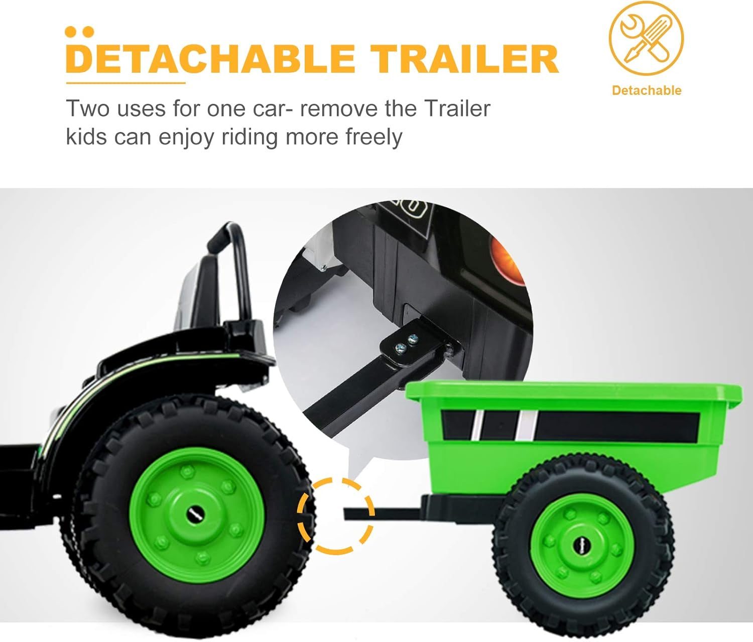 Electric Ride on Tractor with Trailer, Battery Powered Tractor Motorized Vehicles for Kids W/Remote Control, Music, Horn, Spring Suspension,Green