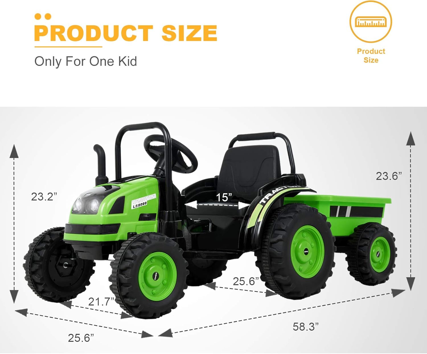 Electric Ride on Tractor with Trailer, Battery Powered Tractor Motorized Vehicles for Kids W/Remote Control, Music, Horn, Spring Suspension,Green