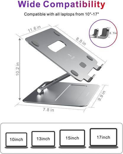 Adjustable Macbook Stand for Desk, Ergonomic Aluminum Laptop Riser with Heat-Vent, Compatible for 10-17" Laptops