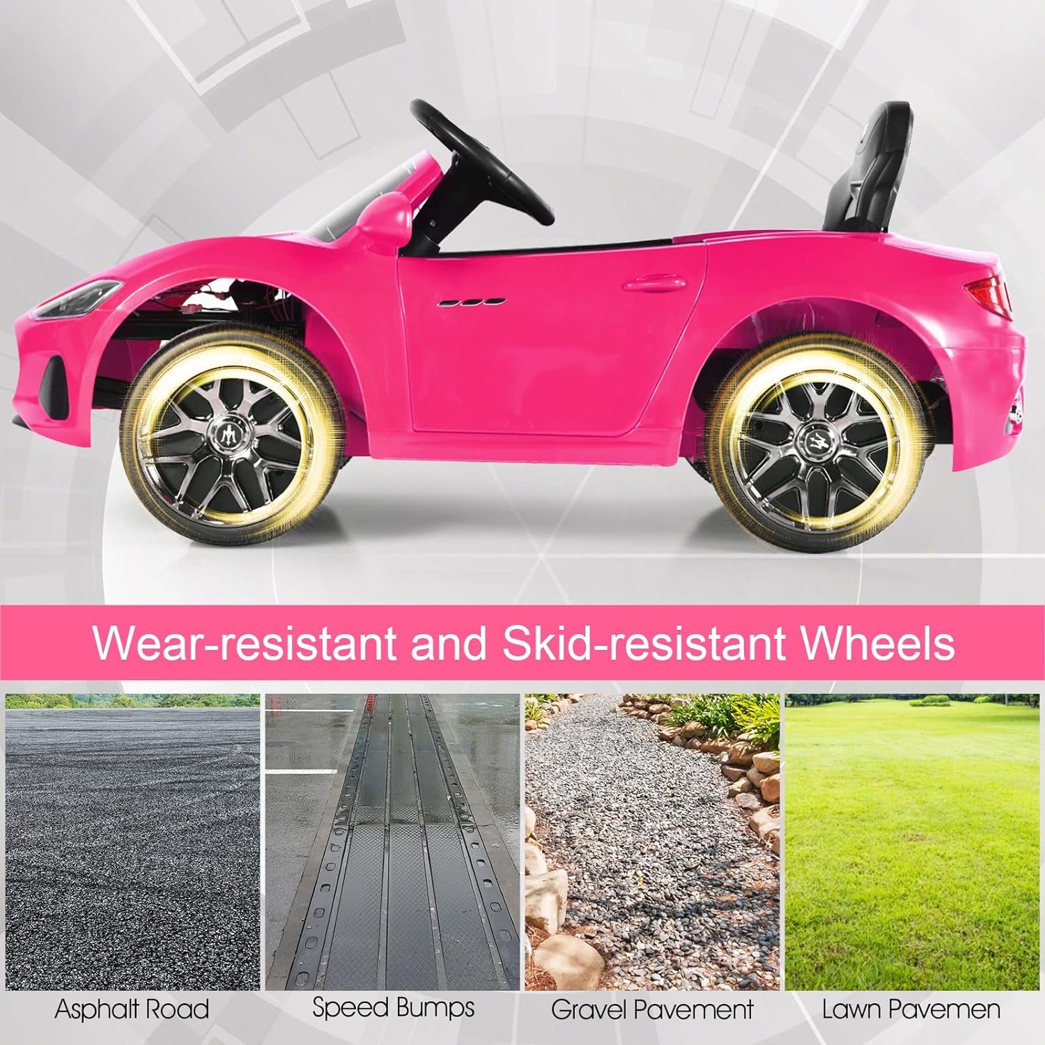 Pink Ride on Car, Licensed Maserati Grancabrio, 12V Battery Powered Motorized Vehicle W/Remote Control, Spring Suspension, Double Doors, Lights, 4 Wheel Electric Vehicle for Kids(Pink)