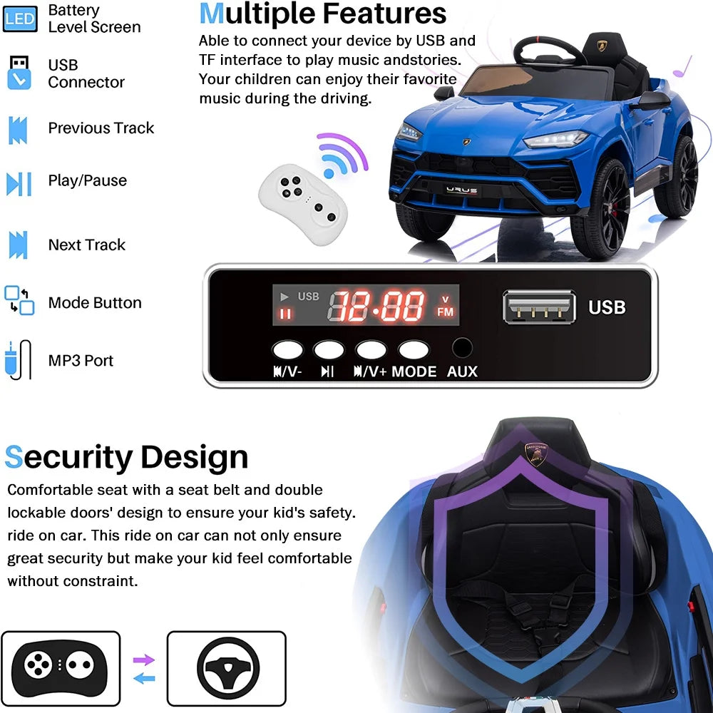 Lamborghini 12V Kids Electric Cars, Battery Powered Ride on Cars with Remote Control, Toddler Ride on Toys for 3+Years Olds Girls Boys, Blue