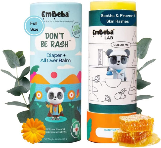 Natural Diaper Rash Cream for Baby with Sensitive Skin | Travel Friendly Baby Rash Ointment with Built-In Diaper Balm Stick Roll-On Applicator, All over Herbal Skin Care, 1 Pack