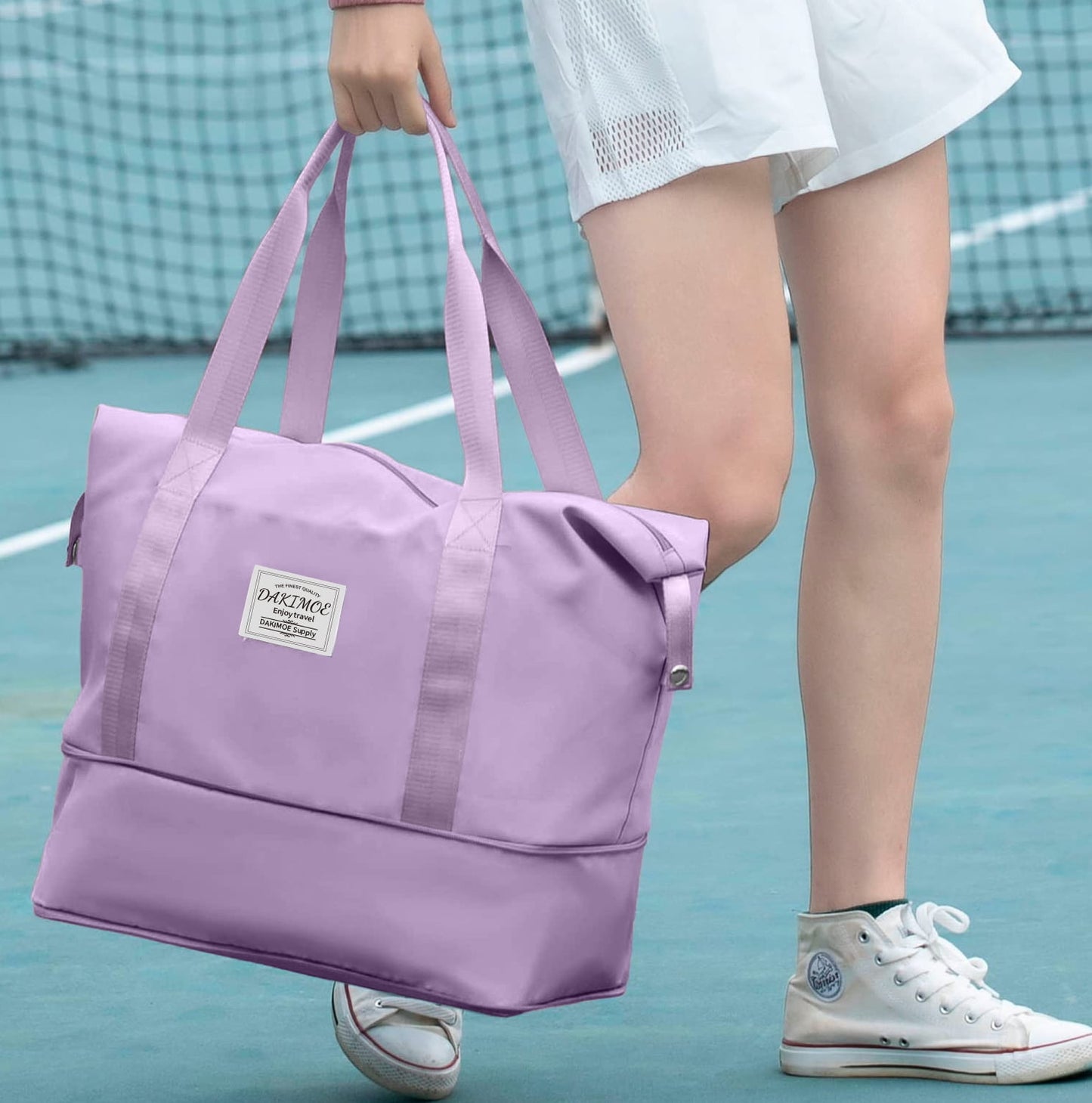 Weekender Bags for Women, Travel Bag Carry on Gym Bag, Travel Duffle Bag with Wet Dry Pocket/Front Phone Pocket/Trolley Sleeve Pocket, Purple