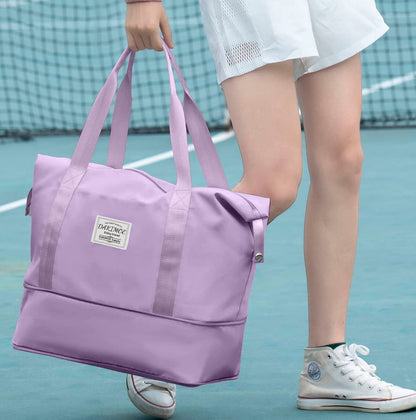Weekender Bags for Women, Travel Bag Carry on Gym Bag, Travel Duffle Bag with Wet Dry Pocket/Front Phone Pocket/Trolley Sleeve Pocket, Purple