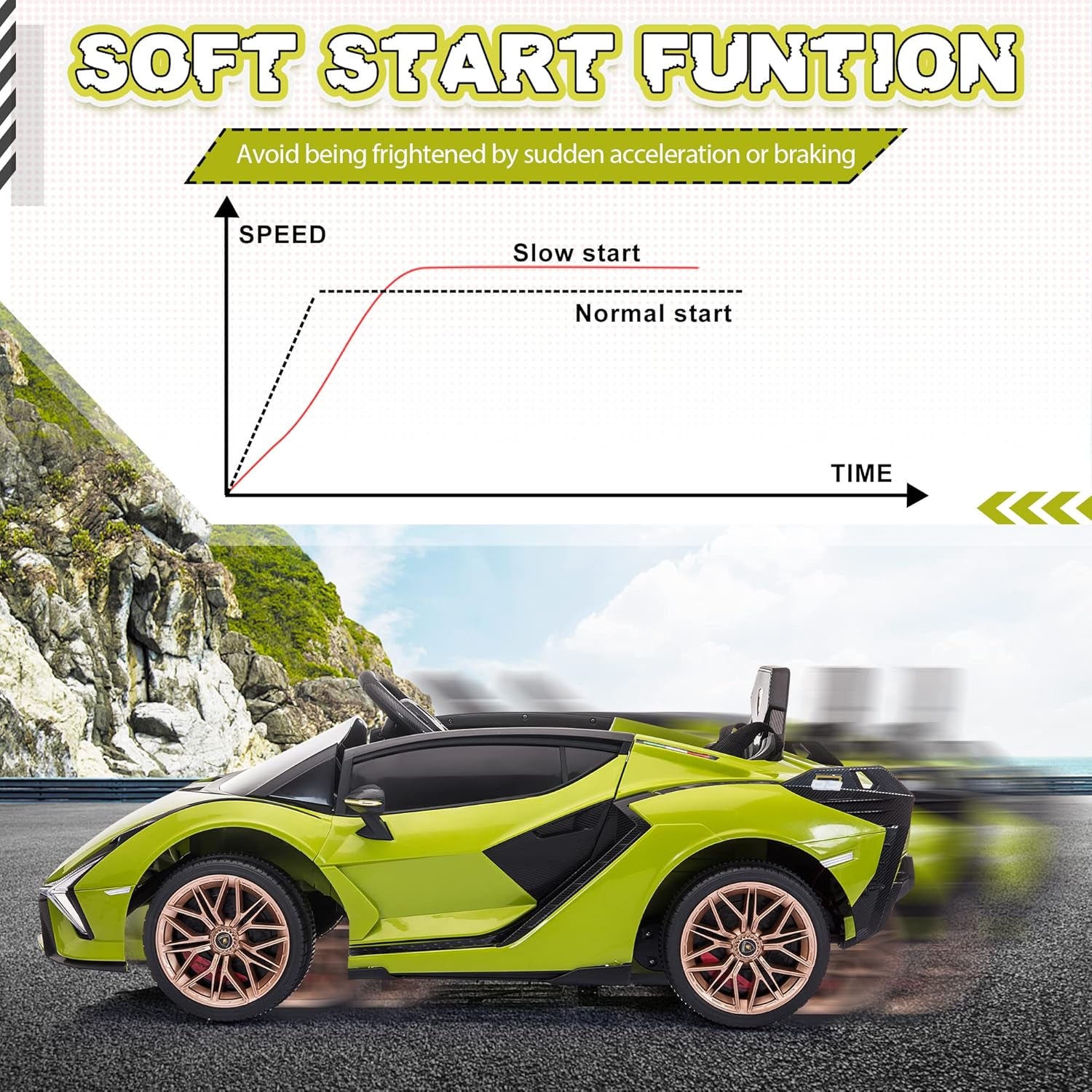 Electric Ride on Car Toy for Kids to Drive, 12V Battery Powered Licensed Lamborghini SIAN with Parent Remote Control for Toddlers 3-6 Years W/Functions Spring Suspension/Horn/Led Lights-Green