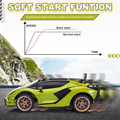 Electric Ride on Car Toy for Kids to Drive, 12V Battery Powered Licensed Lamborghini SIAN with Parent Remote Control for Toddlers 3-6 Years W/Functions Spring Suspension/Horn/Led Lights-Green