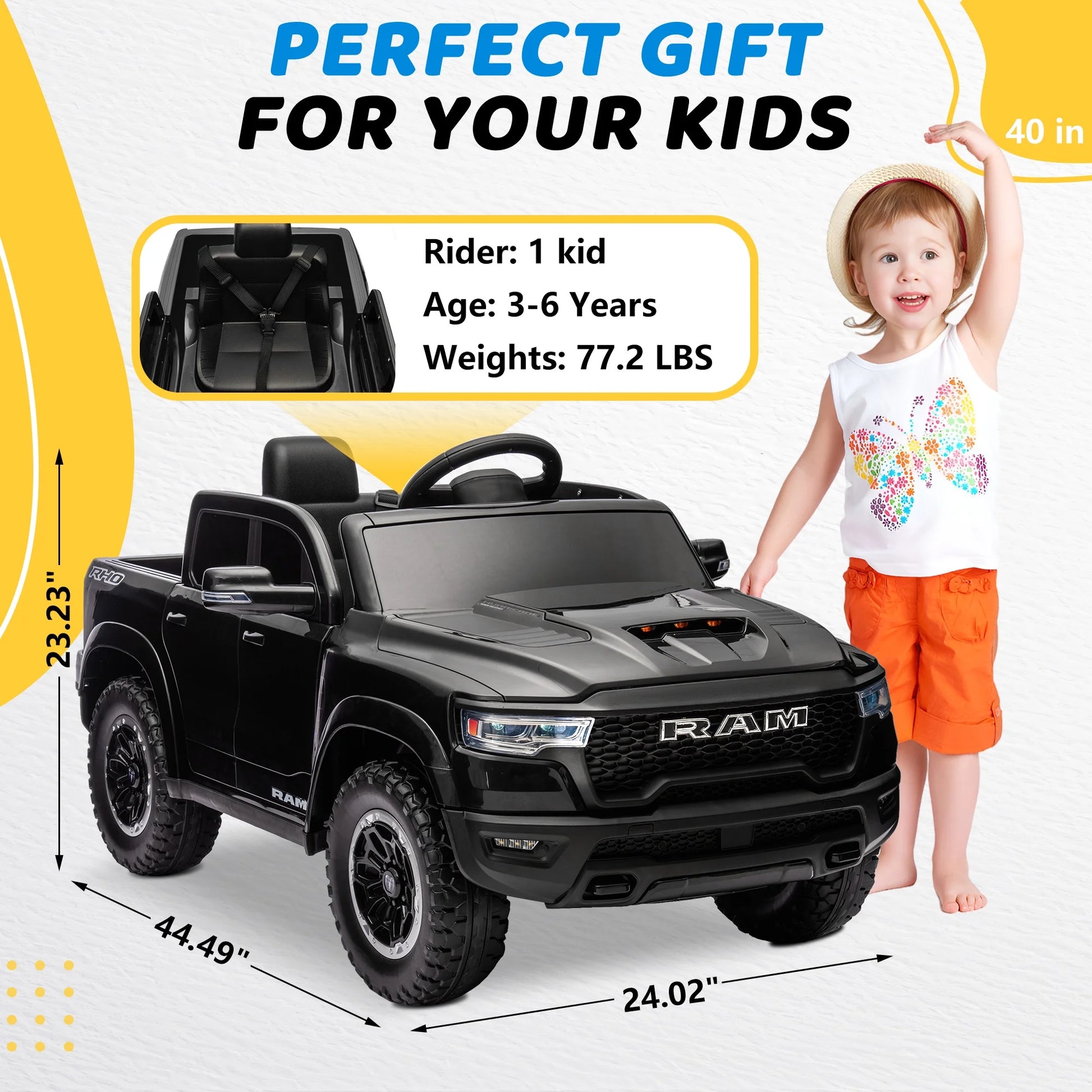 Chevrolet Tahoe Kids Ride on Car, 12V Powered Ride on Toy with Remote Control, 4 Wheels Suspension, Safety Belt, MP3 Player, LED Lights, Electric Vehicles for Boys Girls, Black